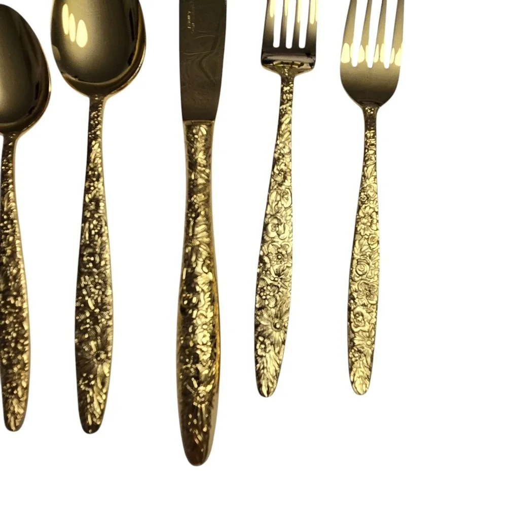 Stanley Roberts Golden Bouquet Flatware Gold Electroplated 5 Piece Place Setting